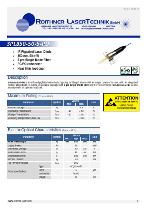 SPL850-50-5-PD Datasheet PDF Roithner LaserTechnik GmbH