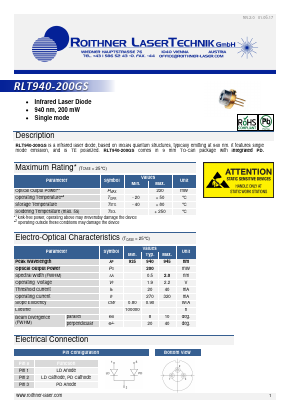 RLT940-200GS Datasheet PDF Roithner LaserTechnik GmbH