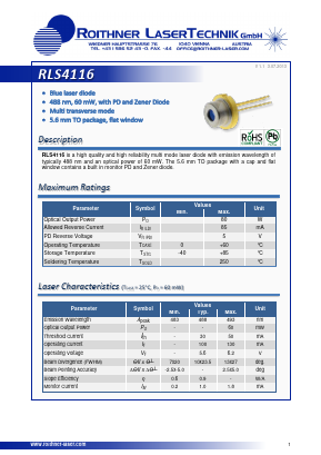 RLS4116 Datasheet PDF Roithner LaserTechnik GmbH