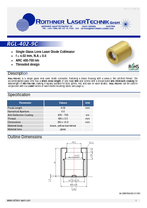RGL-402-9C Datasheet PDF Roithner LaserTechnik GmbH