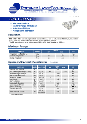 EPD-1300-5-0.3 Datasheet PDF Roithner LaserTechnik GmbH