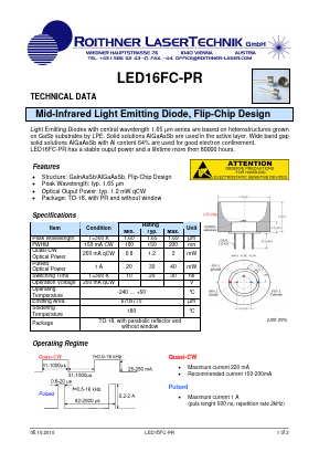 LED16FC-PR Datasheet PDF Roithner LaserTechnik GmbH
