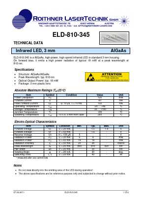 ELD-810-345 Datasheet PDF Roithner LaserTechnik GmbH