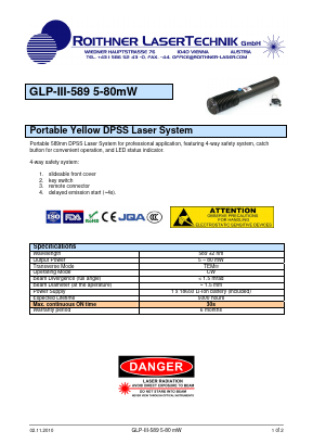 GLP-3-589 Datasheet PDF Roithner LaserTechnik GmbH