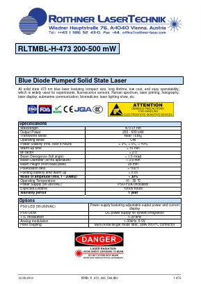 RLTMBL-H-473 Datasheet PDF Roithner LaserTechnik GmbH