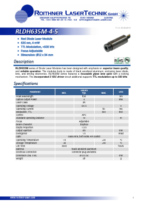 RLDH635M-4-5 Datasheet PDF Roithner LaserTechnik GmbH