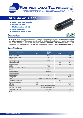 RLDE405M-100-5 Datasheet PDF Roithner LaserTechnik GmbH