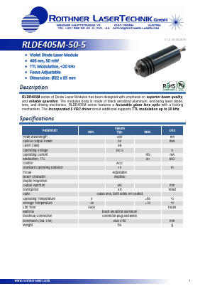 RLDE405M-50-5 Datasheet PDF Roithner LaserTechnik GmbH