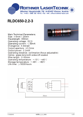RLDC650-2.2-3 Datasheet PDF Roithner LaserTechnik GmbH