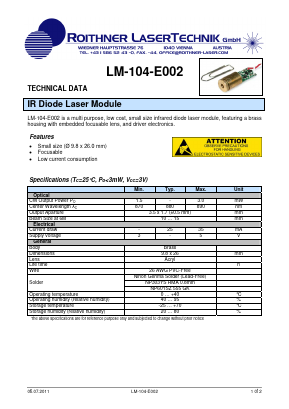 LM-104-E002 Datasheet PDF Roithner LaserTechnik GmbH