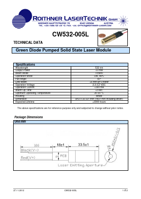 CW532-005L Datasheet PDF Roithner LaserTechnik GmbH