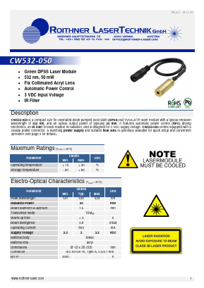 CW532-050 Datasheet PDF Roithner LaserTechnik GmbH