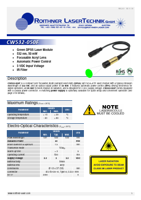 CW532-050F Datasheet PDF Roithner LaserTechnik GmbH