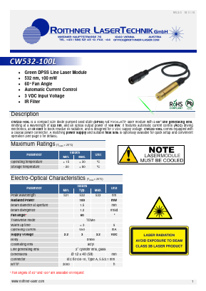 CW532-100L Datasheet PDF Roithner LaserTechnik GmbH