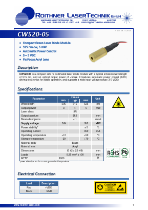CW520-05 Datasheet PDF Roithner LaserTechnik GmbH