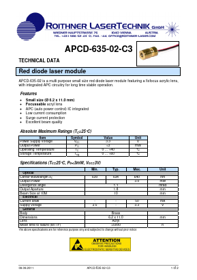 APCD-635-02-C3 Datasheet PDF Roithner LaserTechnik GmbH