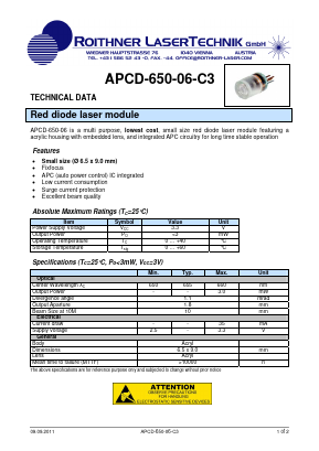 APCD-650-06-C3 Datasheet PDF Roithner LaserTechnik GmbH