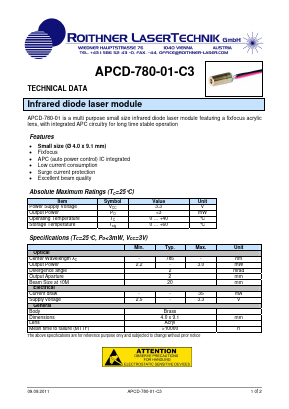 APCD-780-01-C3 Datasheet PDF Roithner LaserTechnik GmbH