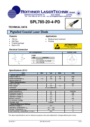 SPL785-20-4-PD Datasheet PDF Roithner LaserTechnik GmbH
