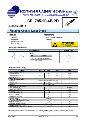 SPL785-20-4P-PD Datasheet PDF Roithner LaserTechnik GmbH