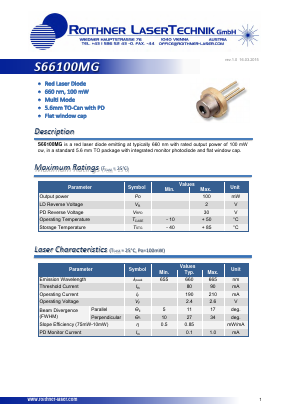 S66100MG Datasheet PDF Roithner LaserTechnik GmbH