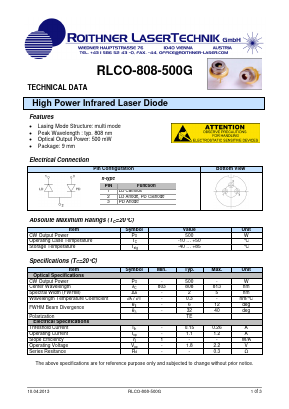 RLCO-808-500G Datasheet PDF Roithner LaserTechnik GmbH