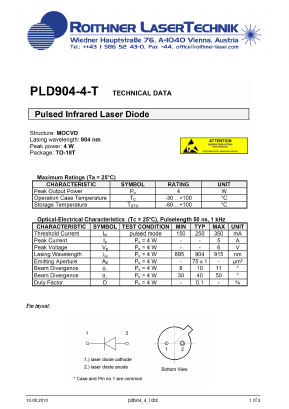 PLD904-4-T Datasheet PDF Roithner LaserTechnik GmbH