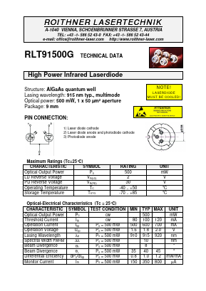 RLT91500G Datasheet PDF Roithner LaserTechnik GmbH