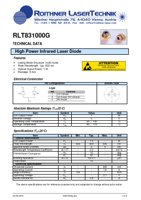 RLT831000G Datasheet PDF Roithner LaserTechnik GmbH