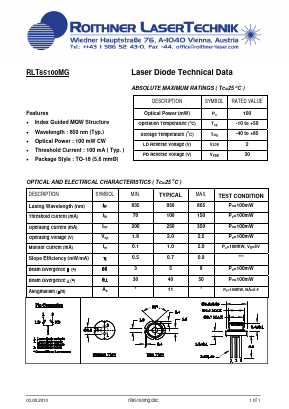 RLT85100MG Datasheet PDF Roithner LaserTechnik GmbH