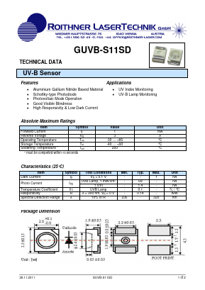 GUVB-S11SD Datasheet PDF Roithner LaserTechnik GmbH