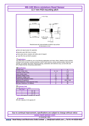 MS-105 Datasheet PDF Reed Relays and Electronics
