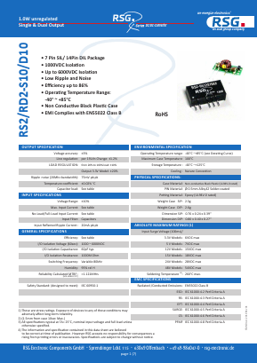 RS2-2405D10A1 Datasheet PDF RSG Electronic Components GmbH