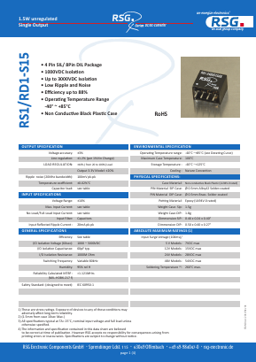 RS1-1212S15AX Datasheet PDF RSG Electronic Components GmbH