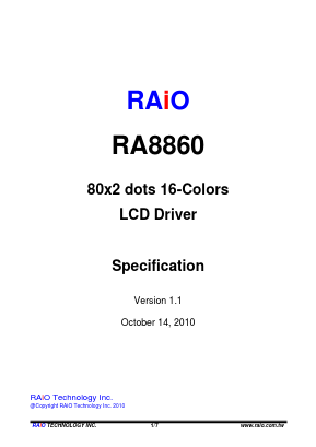 RA8860 Datasheet PDF RAIO