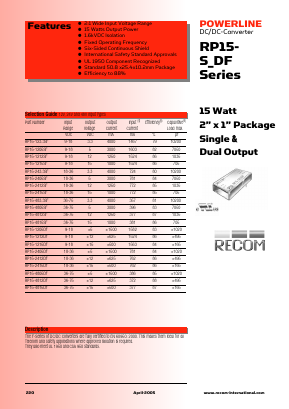 RP15-1212SF Datasheet PDF RECOM Electronic GmbH