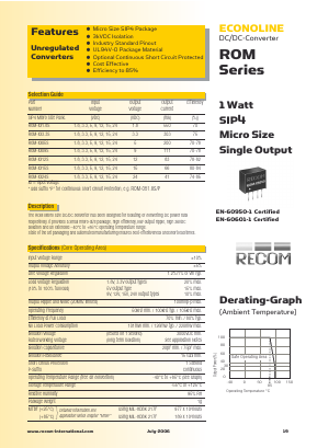 ROM-0505S/P Datasheet PDF RECOM Electronic GmbH