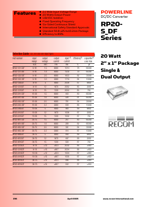 RP20-2412SF Datasheet PDF RECOM Electronic GmbH