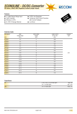 RS-0505 Datasheet PDF RECOM Electronic GmbH