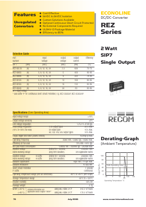 REZ-1505S Datasheet PDF RECOM Electronic GmbH