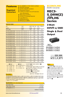 REC3-4812DRW/H6/AM Datasheet PDF RECOM Electronic GmbH