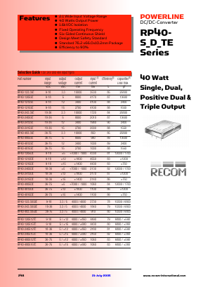 RP40-4815DE Datasheet PDF RECOM Electronic GmbH