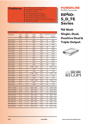 RP40-1212DE Datasheet PDF RECOM Electronic GmbH