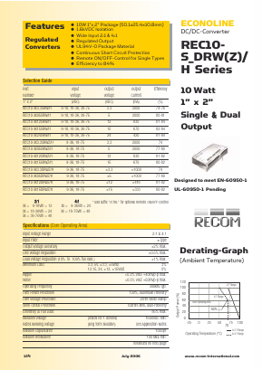 REC10-1205DRWZ/H Datasheet PDF RECOM Electronic GmbH