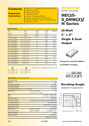 REC15-1205DRWZ Datasheet PDF RECOM Electronic GmbH