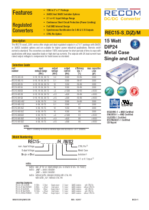 REC15-XX5.1S Datasheet PDF RECOM Electronic GmbH