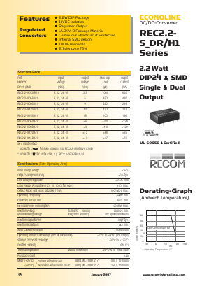 REC2.2-0512DRH1M Datasheet PDF RECOM Electronic GmbH