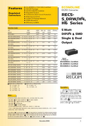 REC5-0505DRWH4 Datasheet PDF RECOM Electronic GmbH