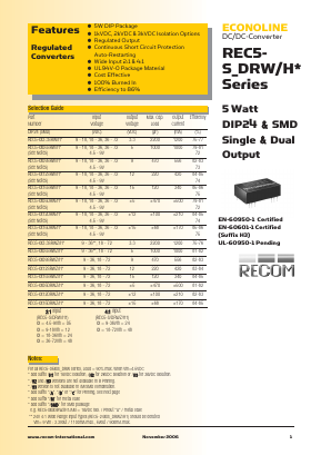 REC5-4809SRWH3AMSMD Datasheet PDF RECOM Electronic GmbH