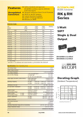 RH-0505S Datasheet PDF RECOM Electronic GmbH